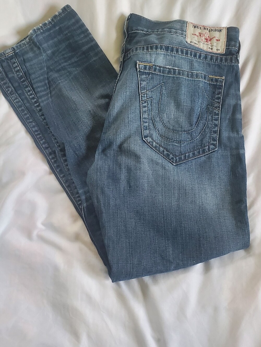 True Religion Ricky Men's Med Blue Relaxed Straight Leg Jeans, Sz 38 (W38/L35)